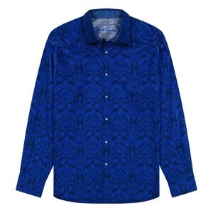 Men's Blue Patterned Button Down Dress Shirt
